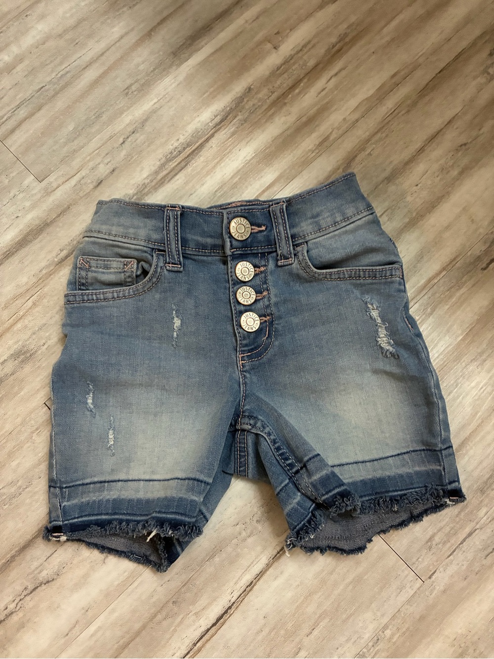 Justice Girls Blue Distressed Denim Shorts 8 slim